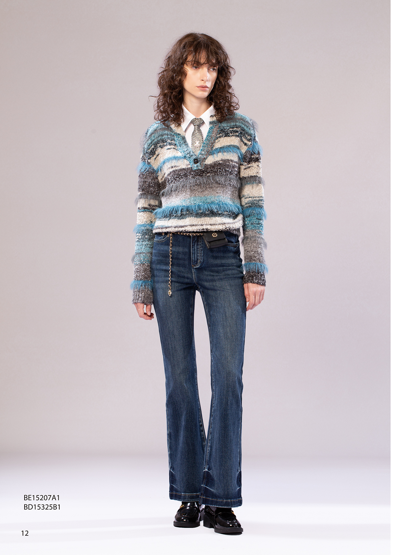 BE15207A1 冰河層影混紡毛絨線編織條紋針織毛衣