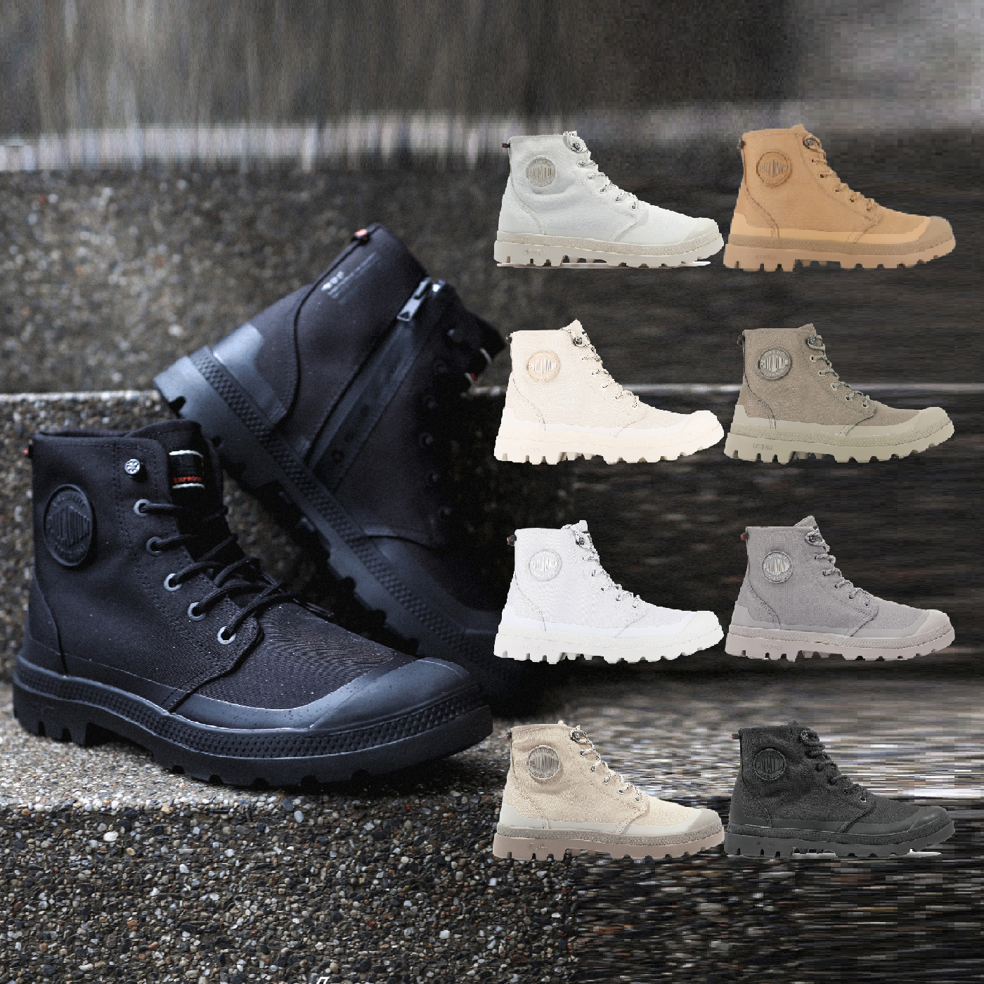 男女鞋 PALLADIUM PAMPA RCYCL LITE+WP+ZIP 黑 冰河灰 軍綠 白 灰 卡其 米 沙 再生科技 輕量 拉鍊 中筒 防水靴【74066】