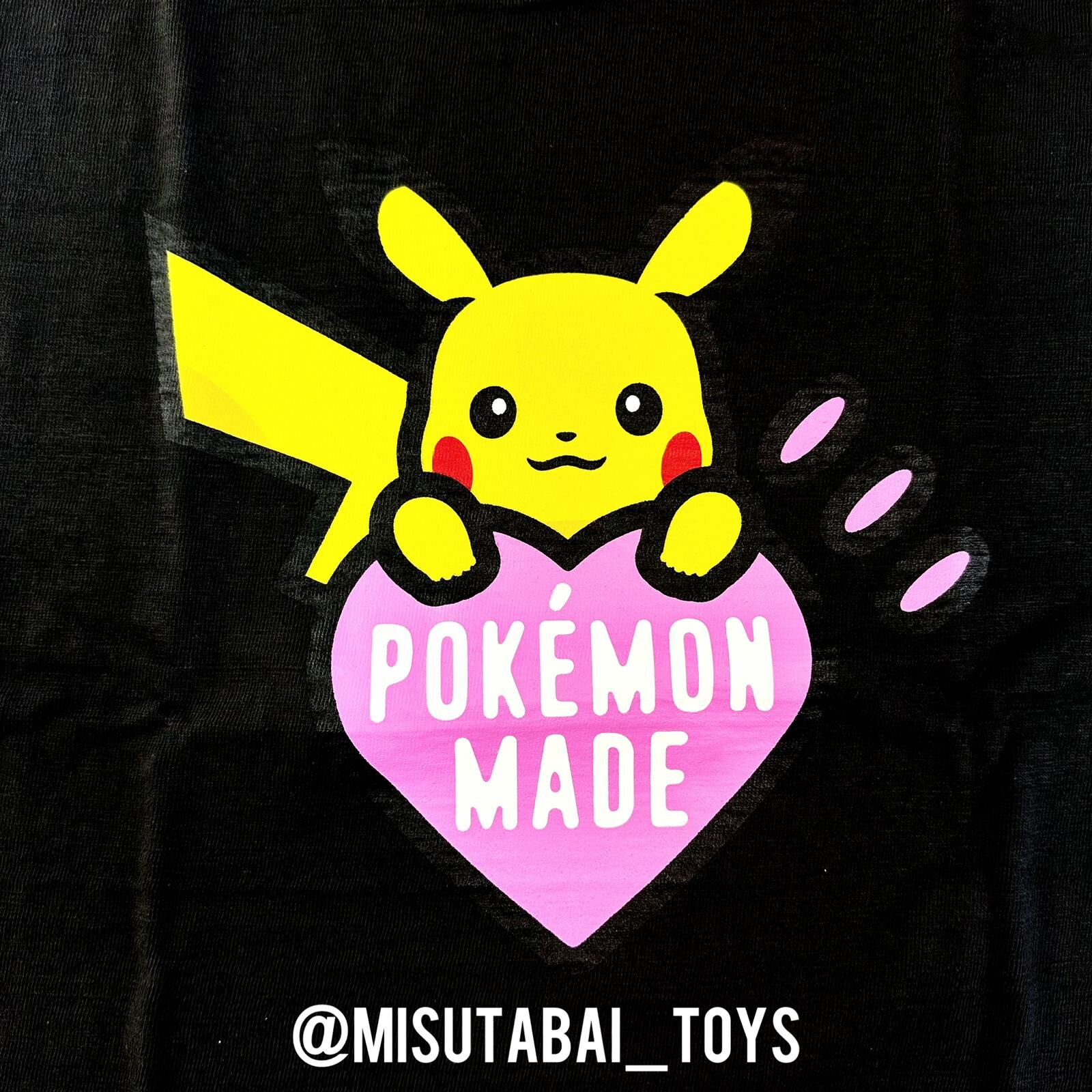 HUMAN MADE x Pokemon Made Graphic T-Shirt (Black, Pikachu, Pink Heart) Harajuku