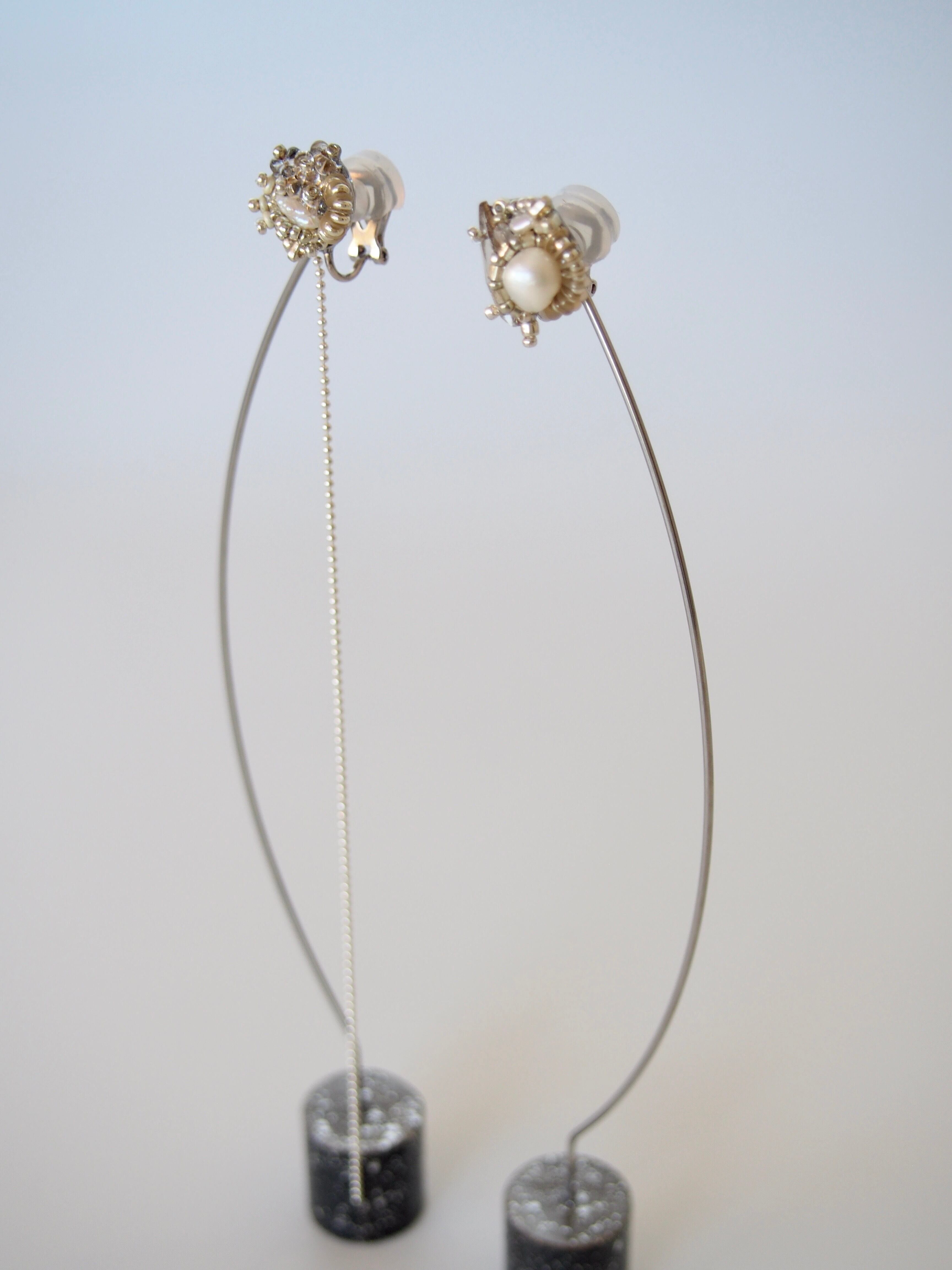 Lily collage 925 純銀＿夾式耳環