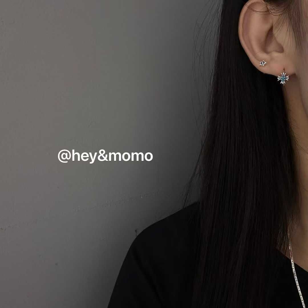 HM5117 ⚪925 銀 綠松石➕克羅心十字耳圈