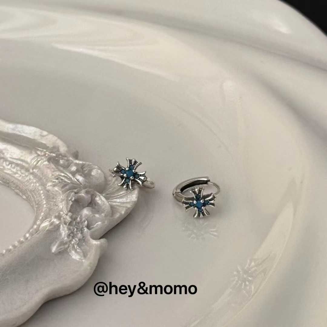 HM5117 ⚪925 銀 綠松石➕克羅心十字耳圈