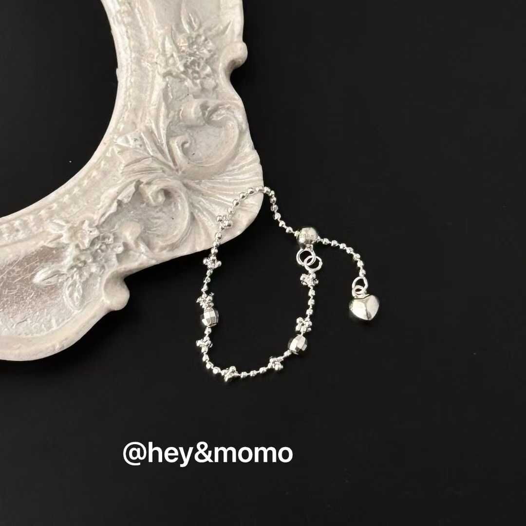 HM5120 ⚪925 銀 超閃切割面銀球➕愛心吊墜抽拉戒指