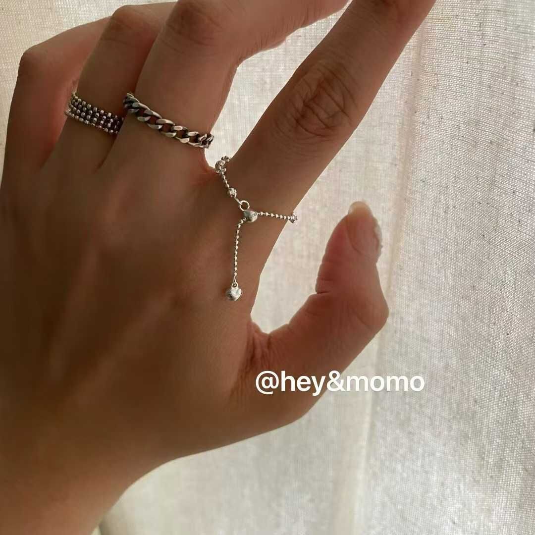 HM5120 ⚪925 銀 超閃切割面銀球➕愛心吊墜抽拉戒指