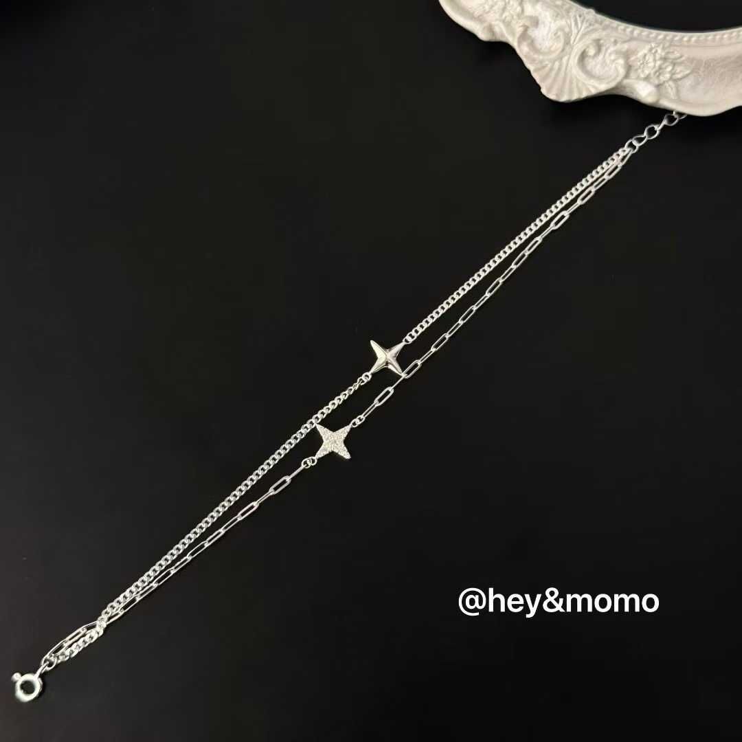 HM5123 ⚪925 銀 雙鏈十字芒星手鍊