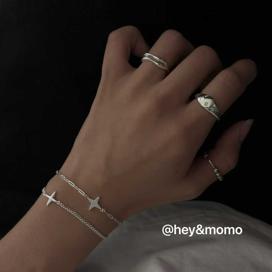 HM5123 ⚪925 銀 雙鏈十字芒星手鍊