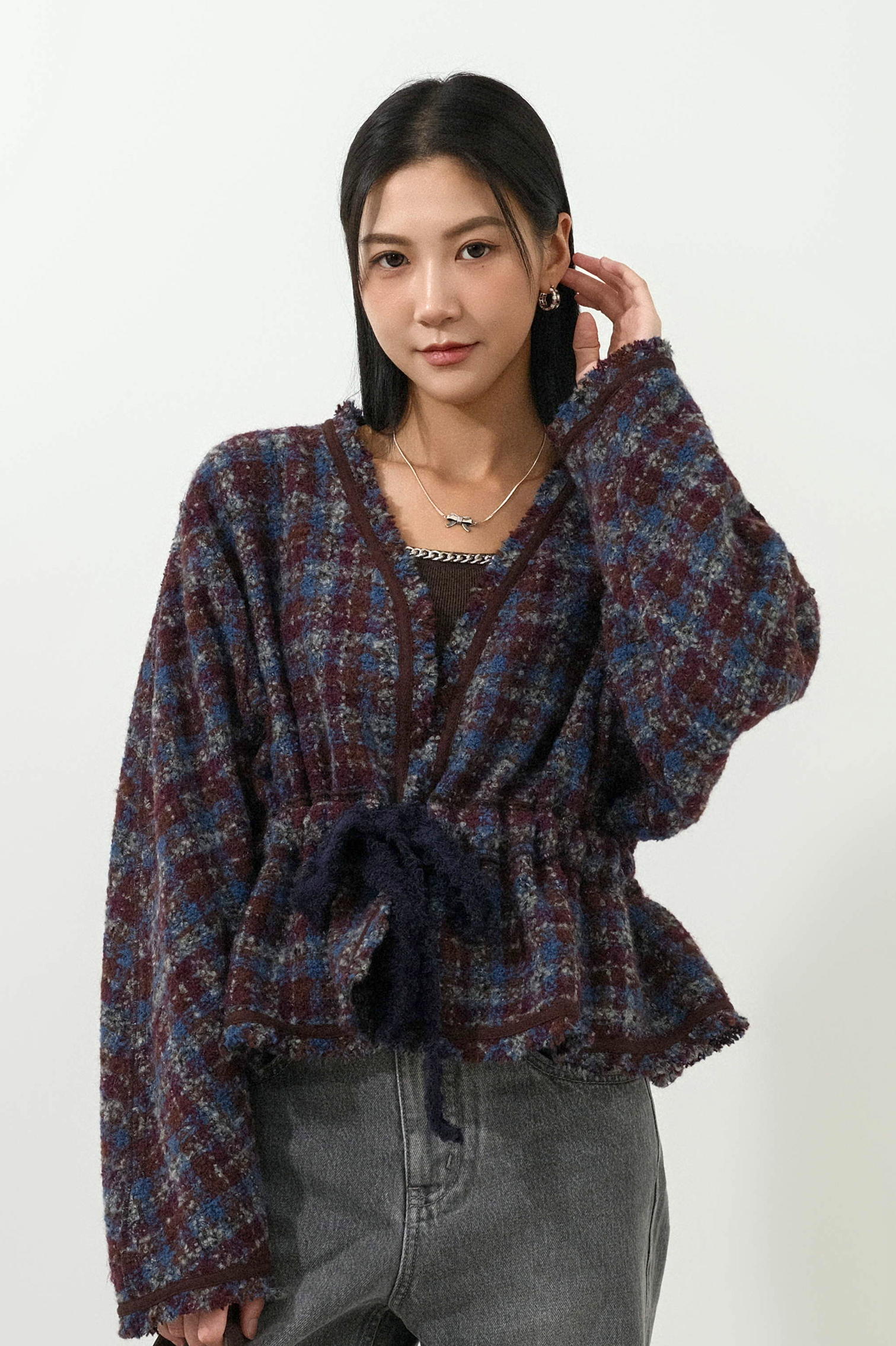 格仔毛冷tweed束腰外套 ( 預購產品）