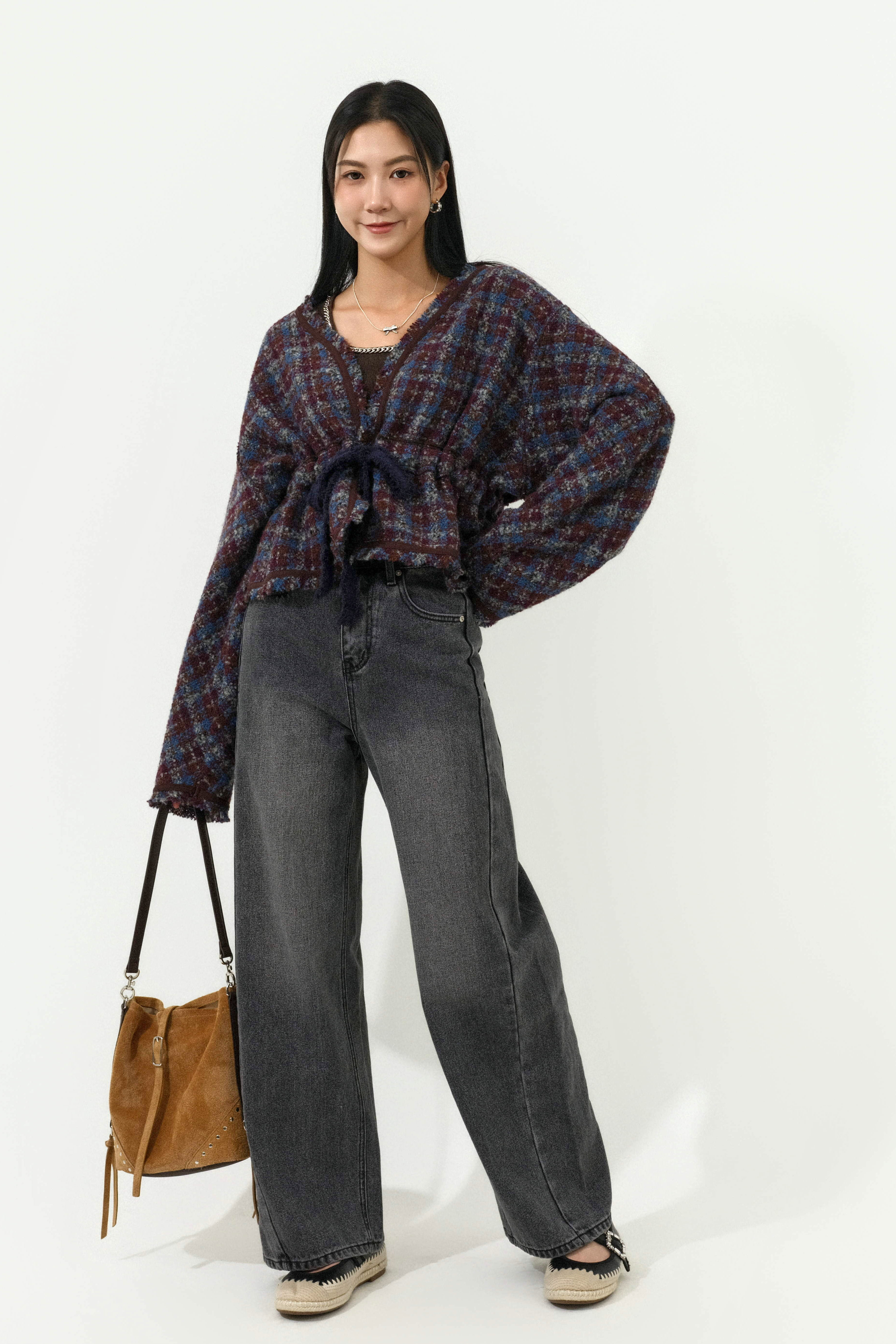 格仔毛冷tweed束腰外套 ( 預購產品）