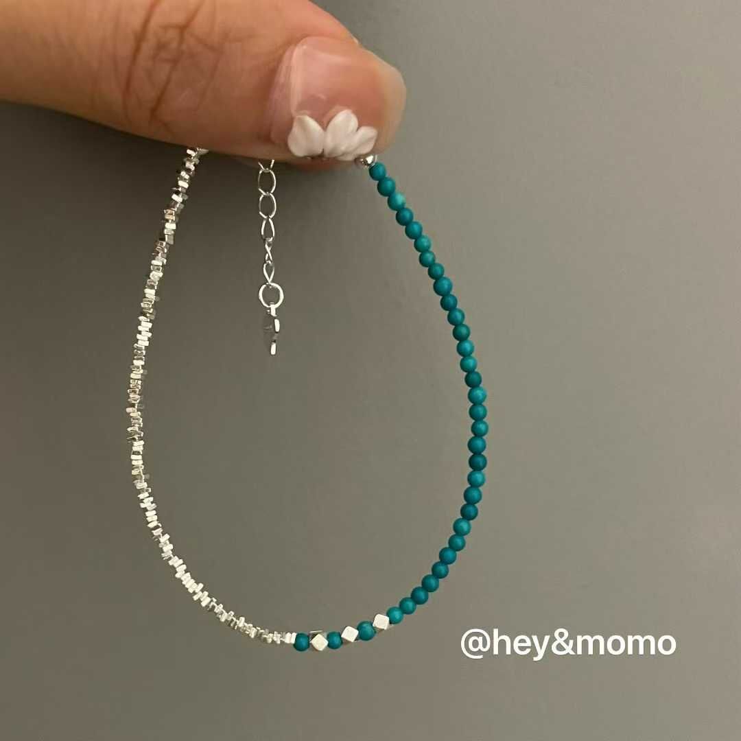 HM5129 ⚪925 銀  綠松石➕碎閃石手鍊