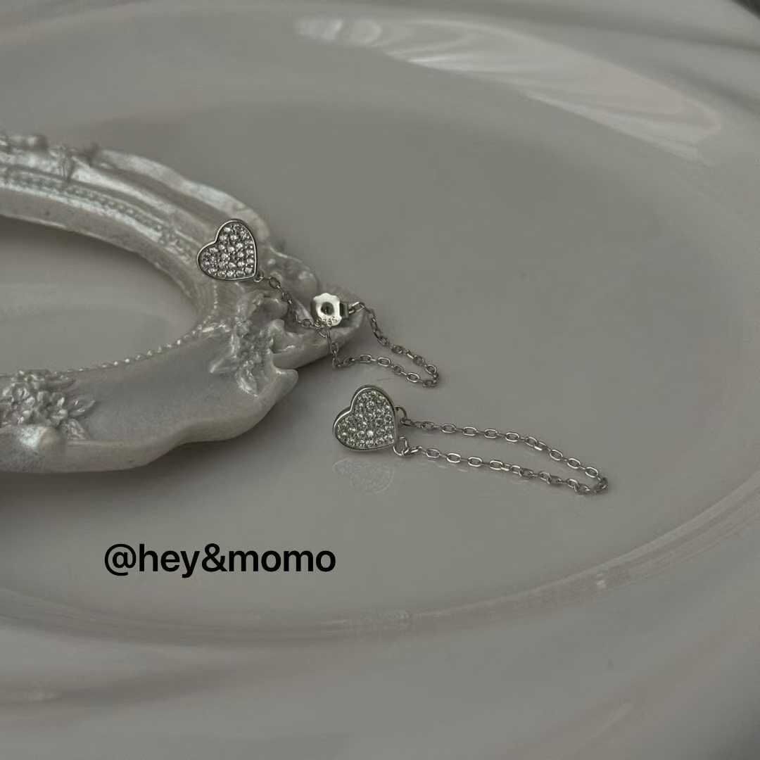 HM5130 ⚪925 銀 滿鑽心心銀鍊耳環