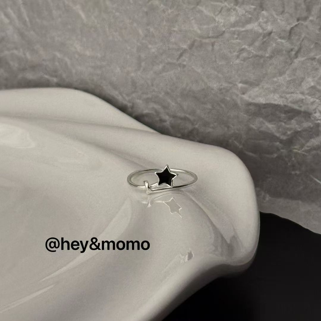 HM5134 ⚪925 銀 黑星戒指