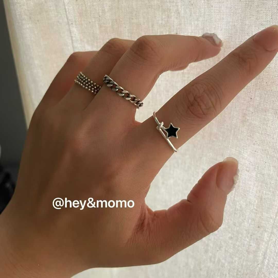 HM5134 ⚪925 銀 黑星戒指