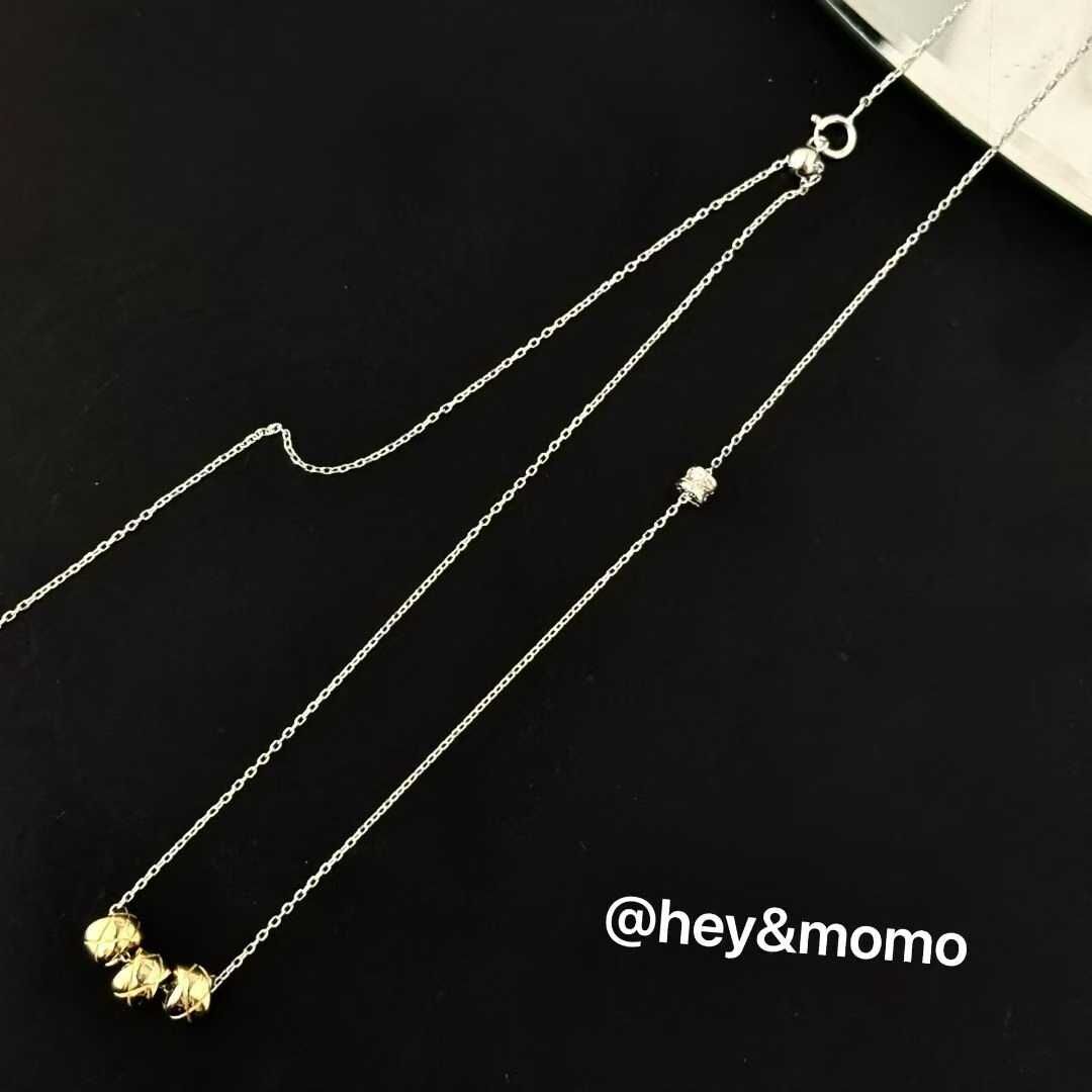 HM5135 ⚪925 銀 銀鍍金小香菱格紋轉運桶項鍊