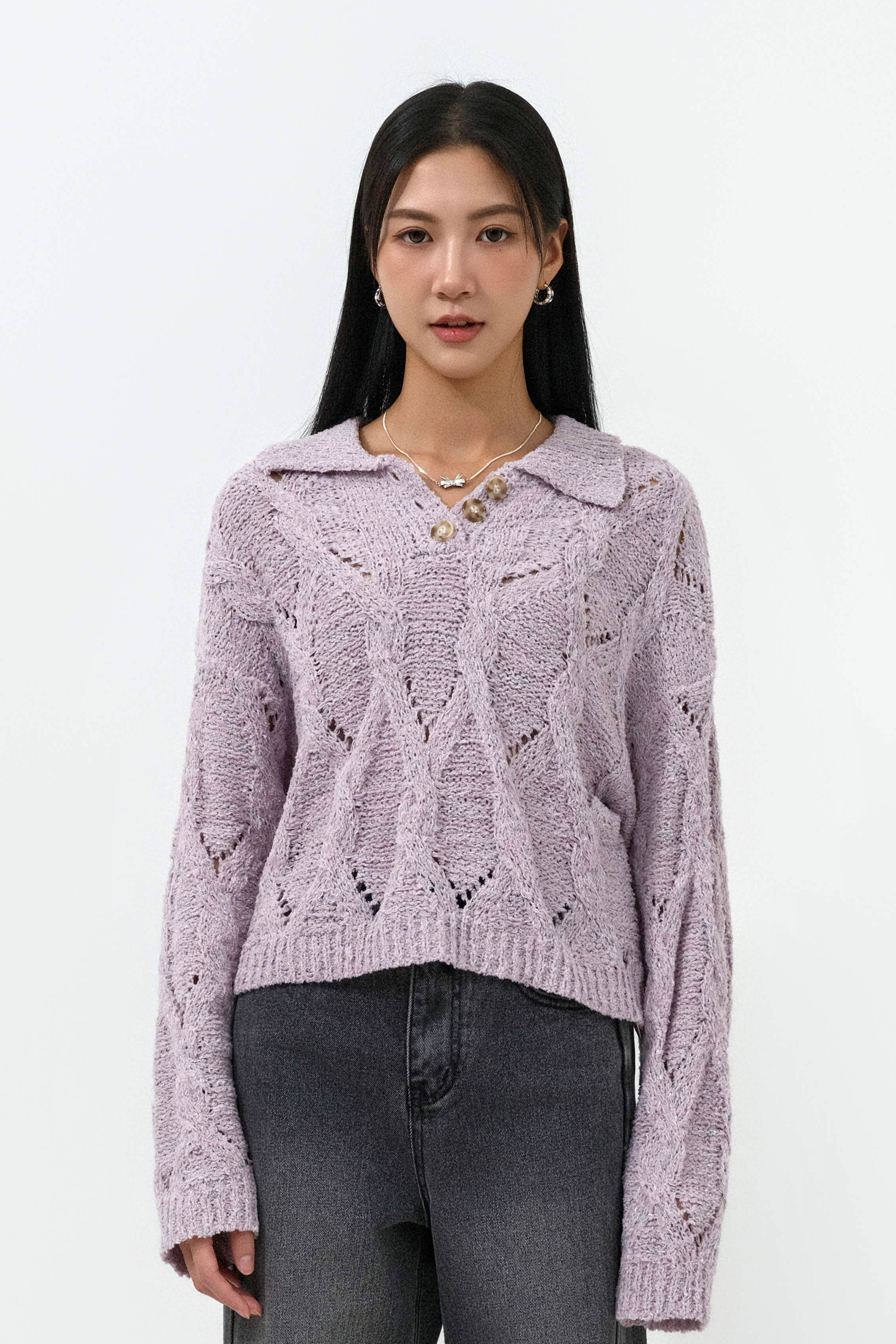 polo領扭繩混色針織上衣 (預購產品）