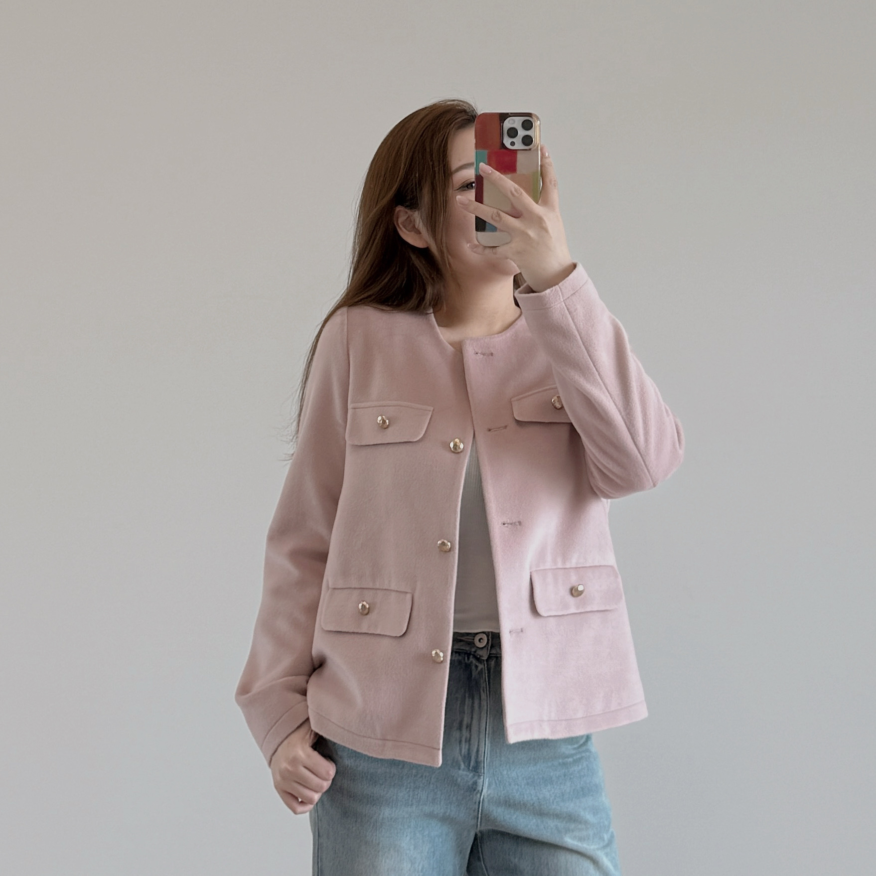 現貨 7303 粉色小香風羊毛外套