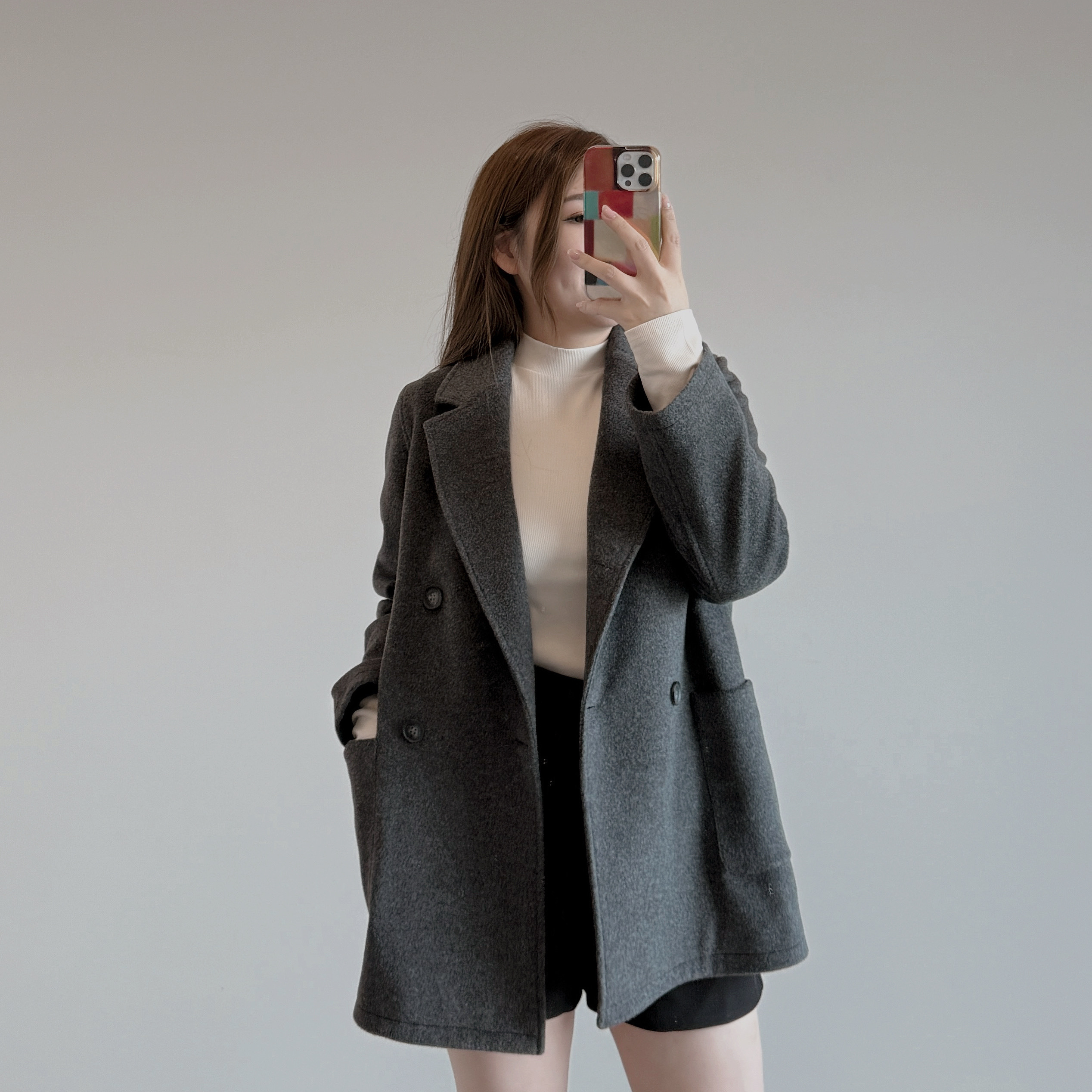 現貨 7304 灰色中長款羊毛大衣-附塵袋