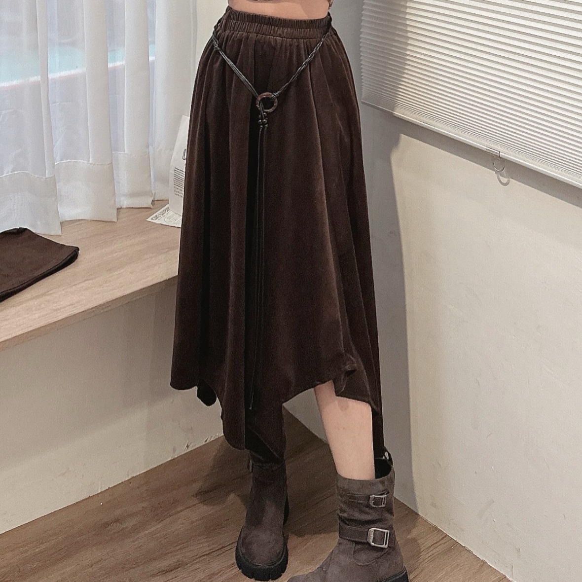 不規則麂皮半身裙/二色