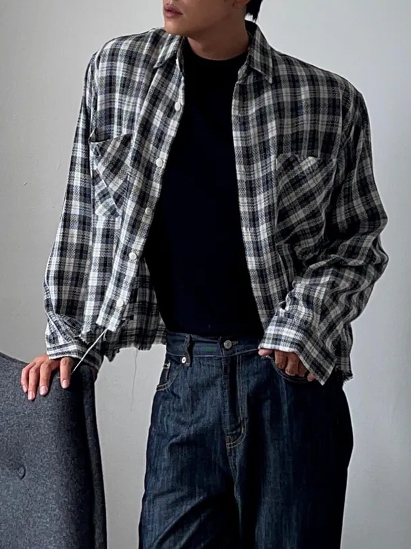 Jemi 格紋短款剪邊襯衫