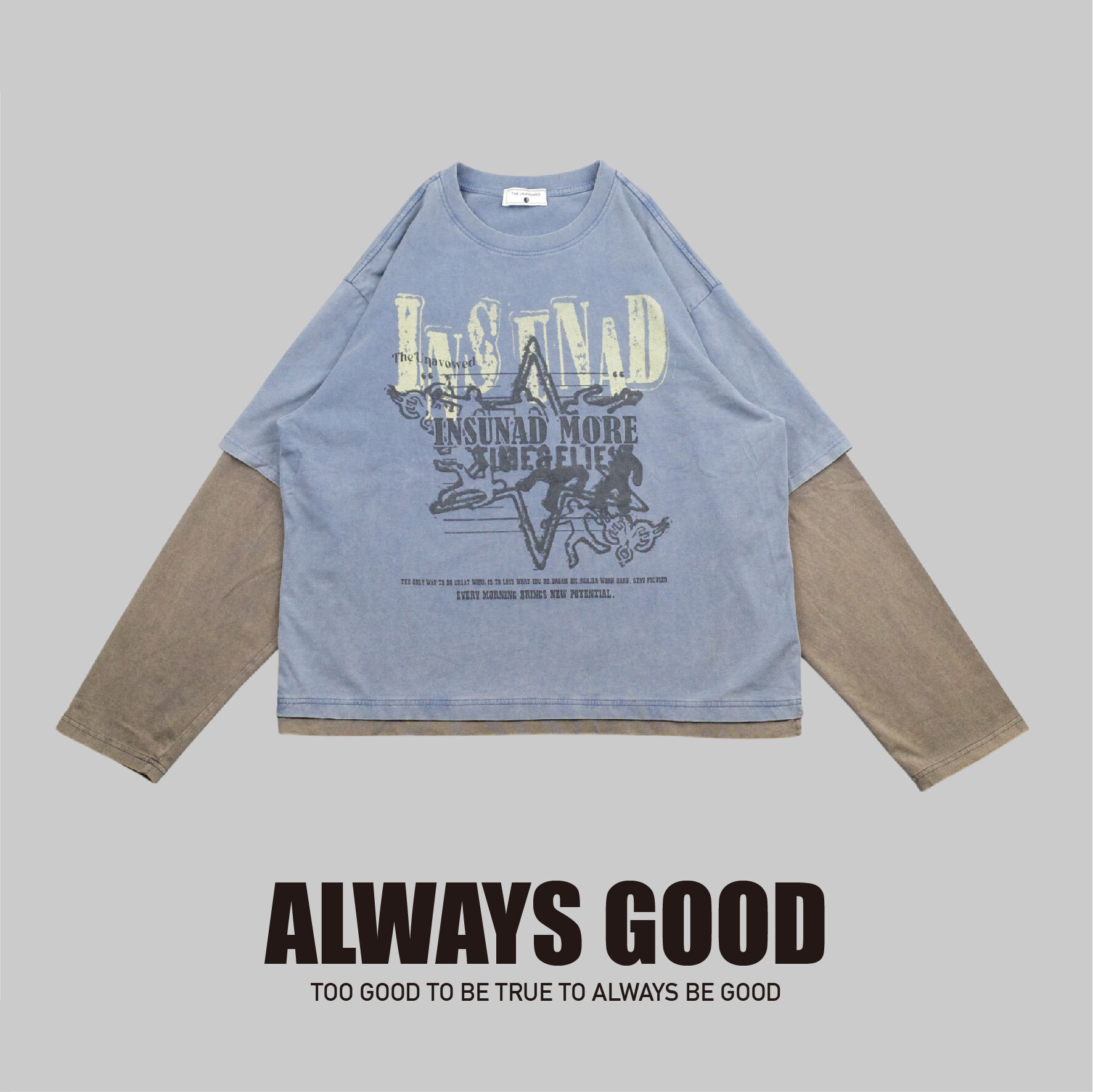 『Always_Good』假兩件 印花 薄長袖