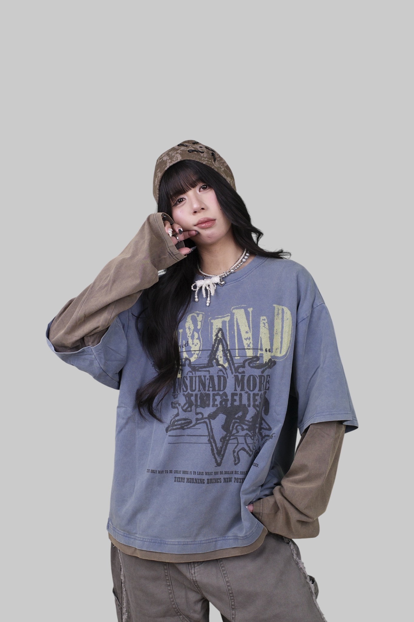 『Always_Good』假兩件 印花 薄長袖