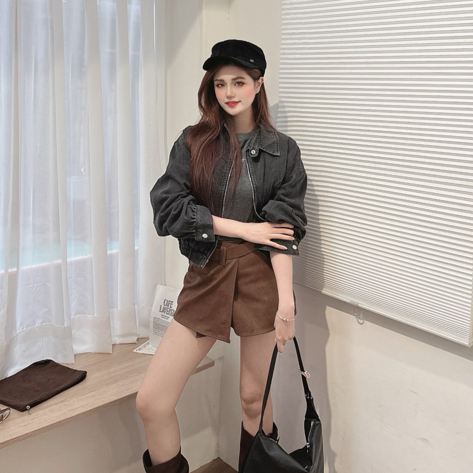 復古雙口袋車線牛仔外套/二色