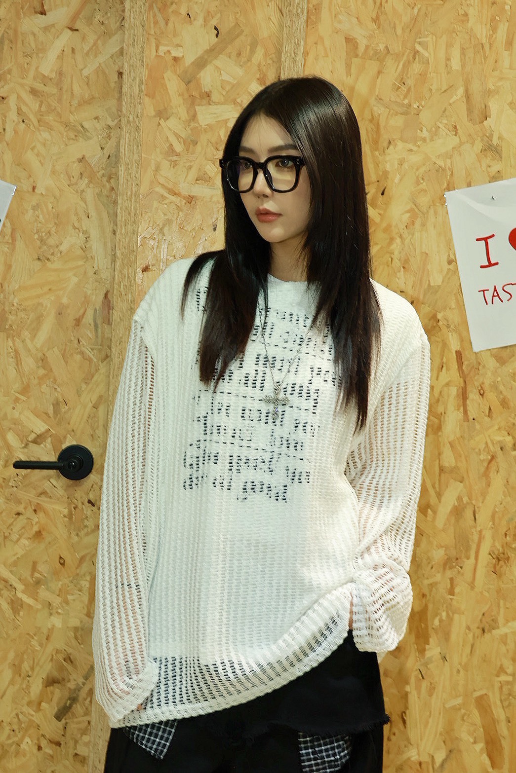 英文 針織 洞洞 上衣 #長袖