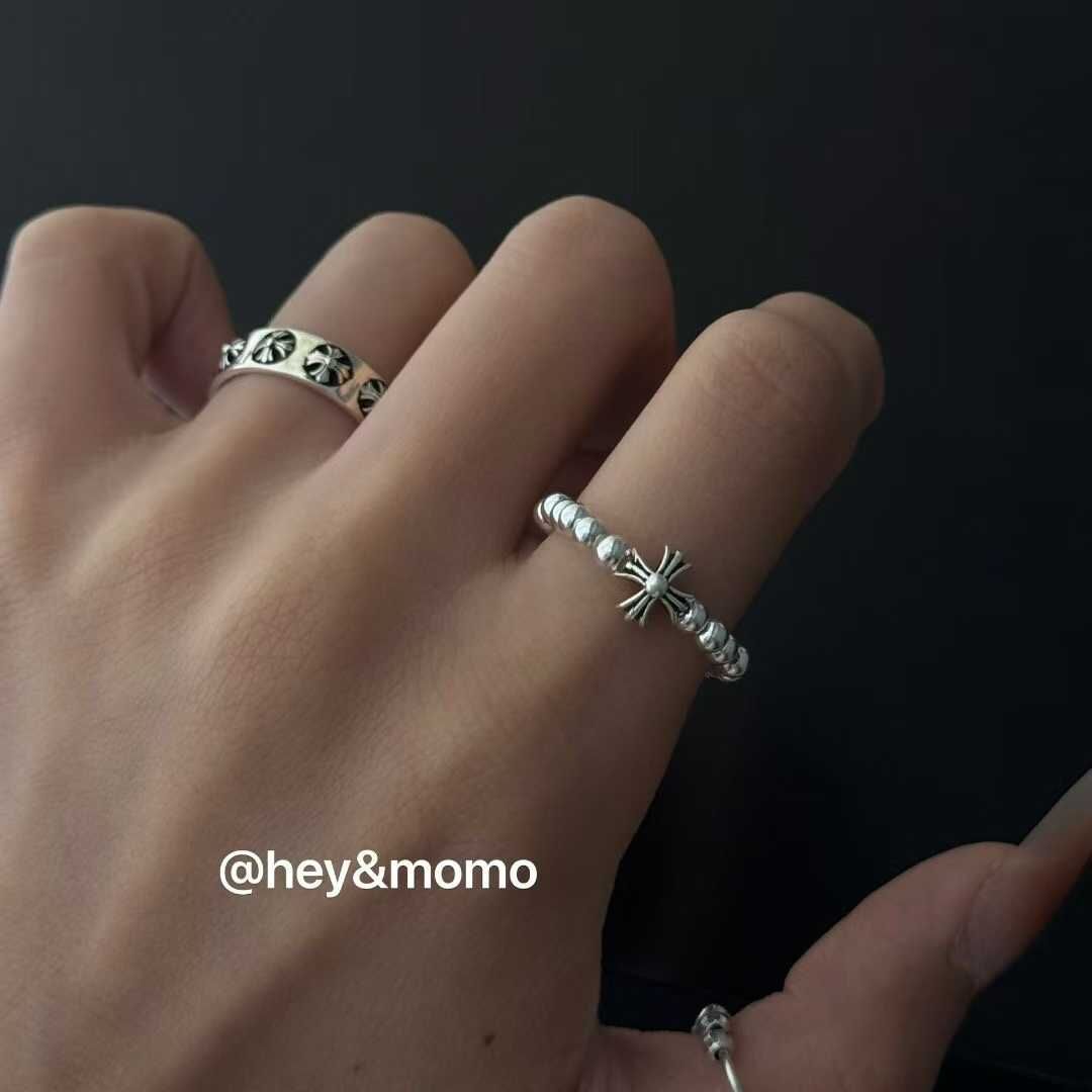 HM5148 ⚪925 克羅心十字銀珠戒指