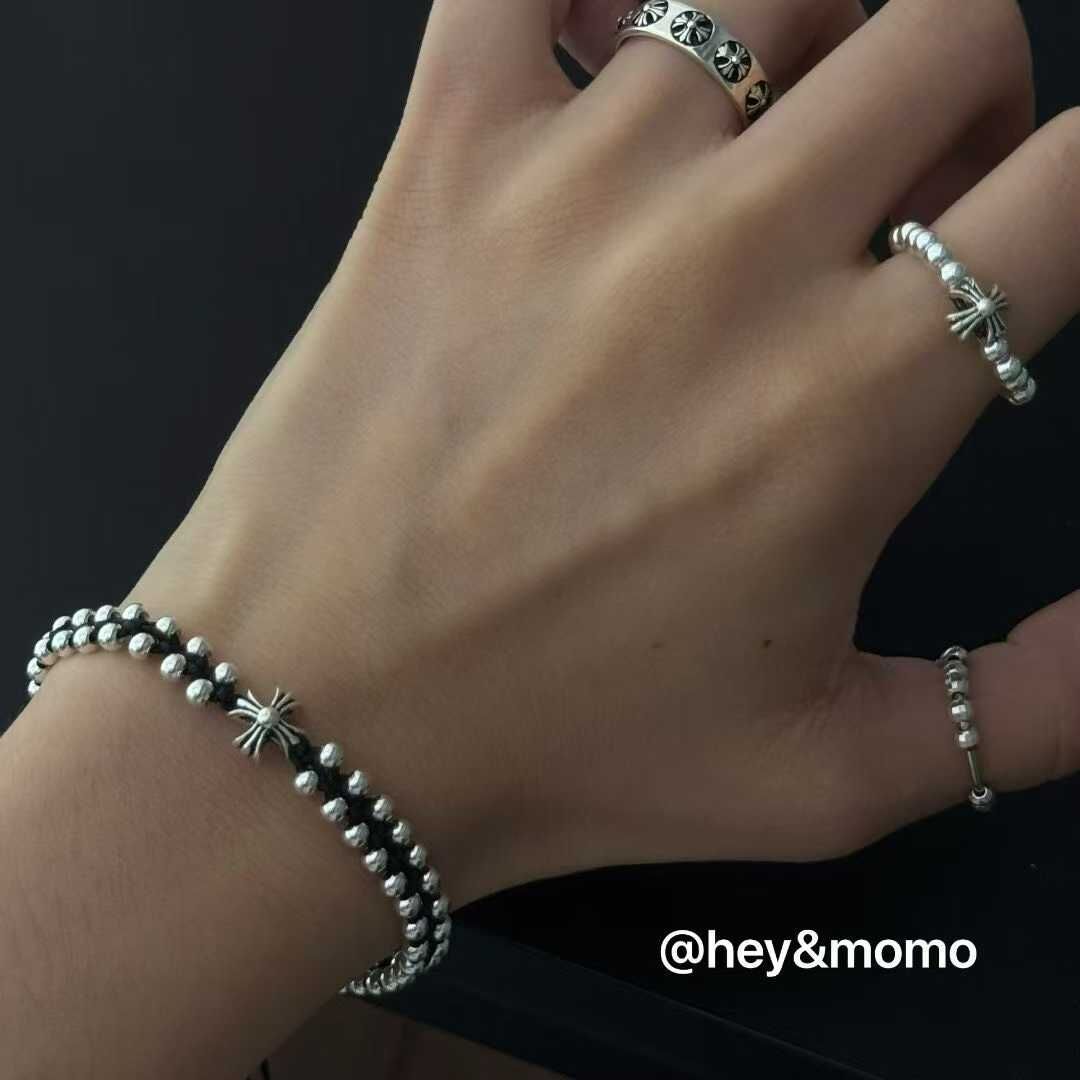 HM5149 ⚪925 克羅心十字銀珠手繩