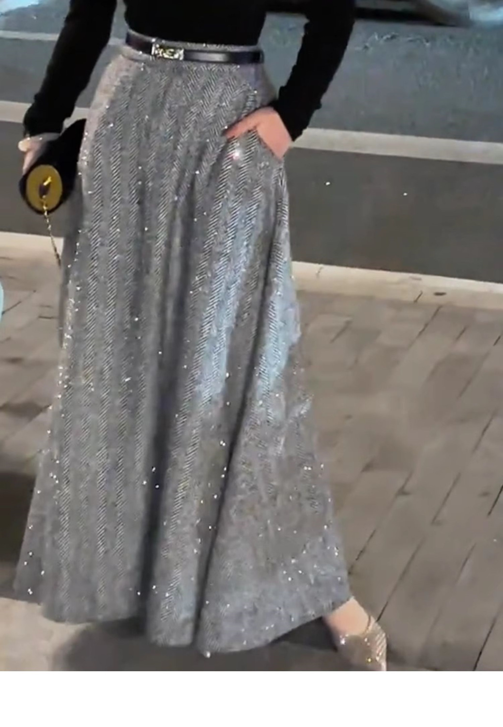 人字紋高腰毛尼長裙