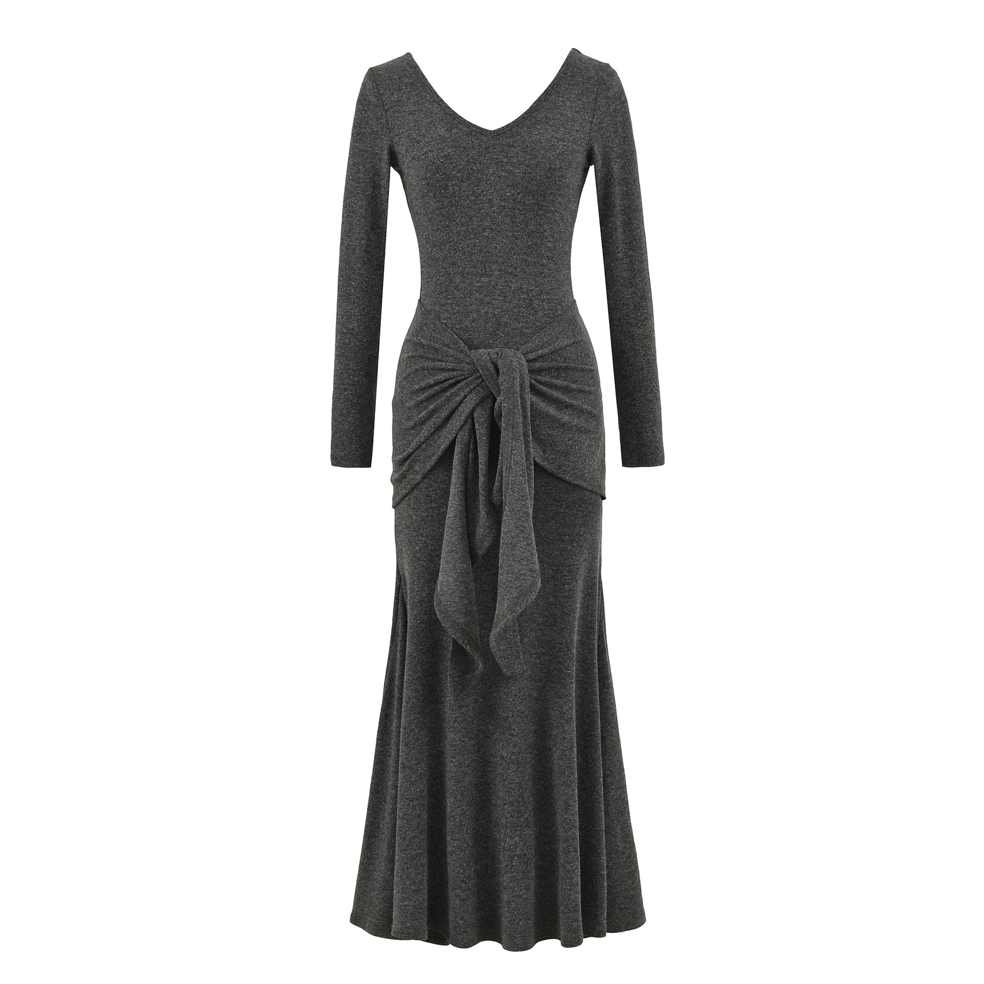 山羊絨 假2件長袖洋裝(咖/深灰)