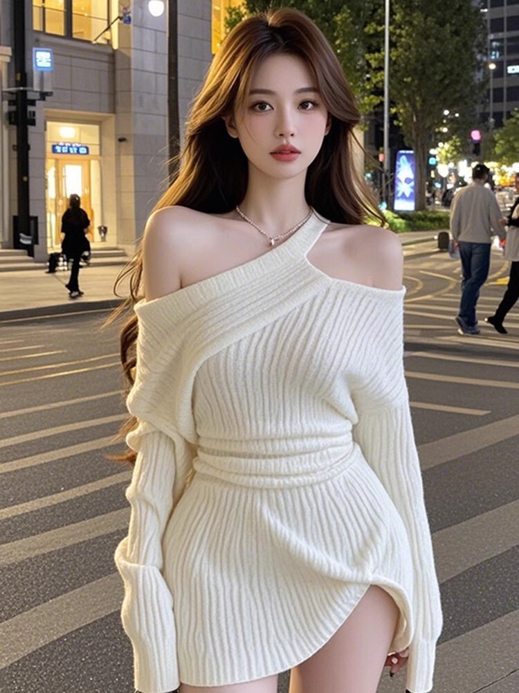 純慾性感 露肩針織洋裝