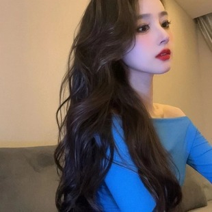 一字領針織長袖上衣(粉/藍)