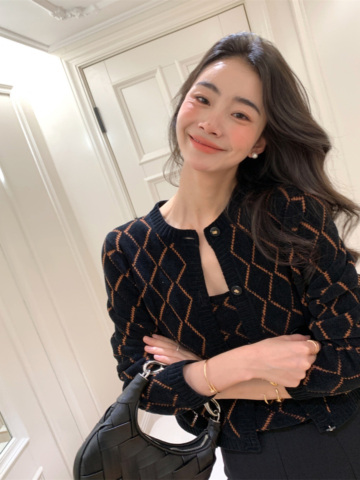 簍空緹花羊毛針織背心+外套(2件組)