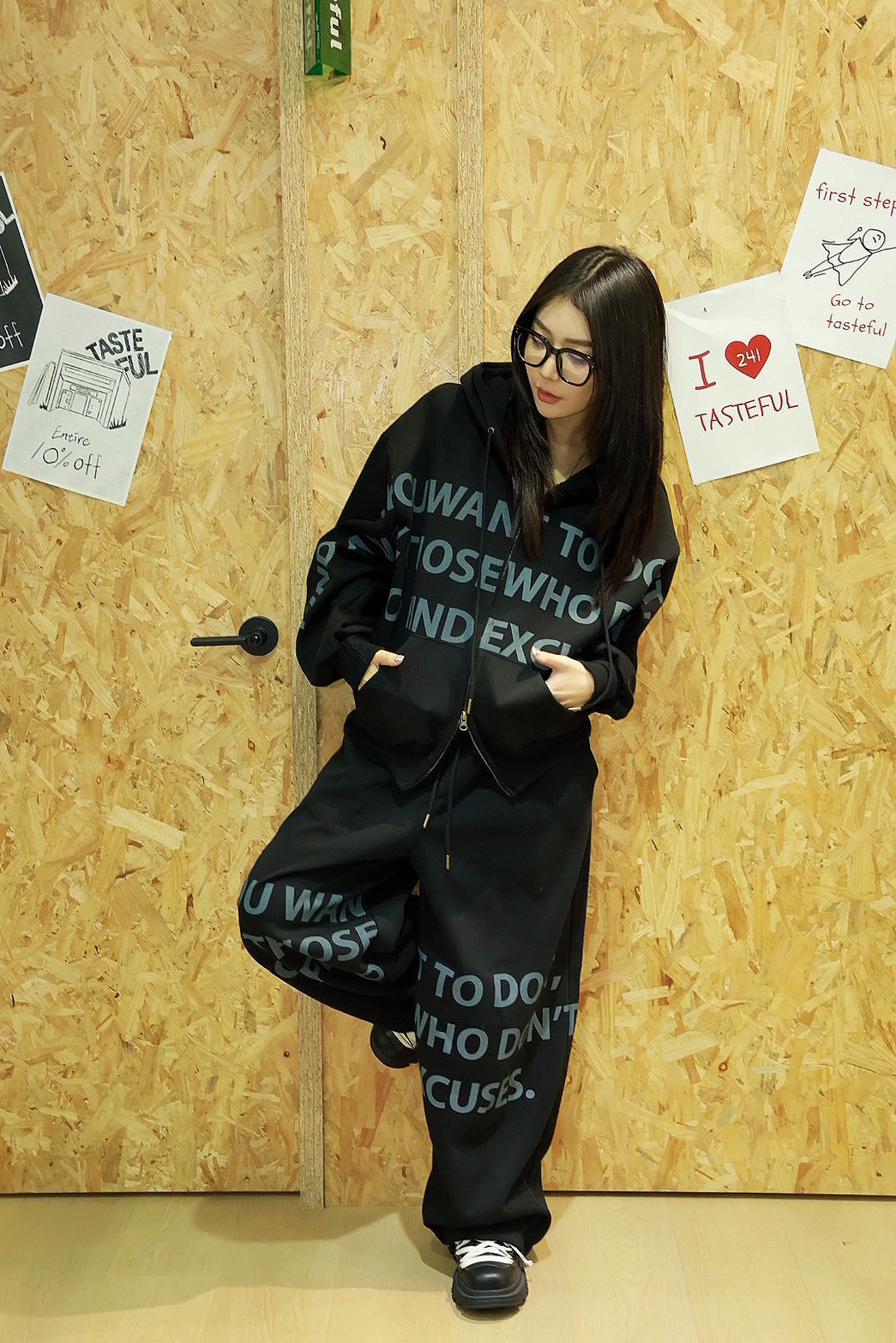 英文 抽繩鬆緊 標語 #棉褲