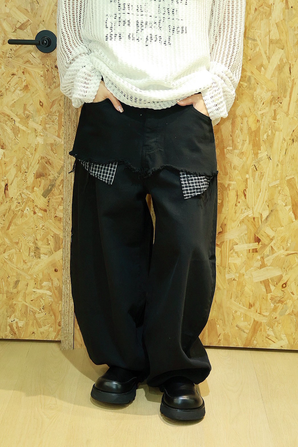 口袋 格紋 氣球版型 #牛仔褲