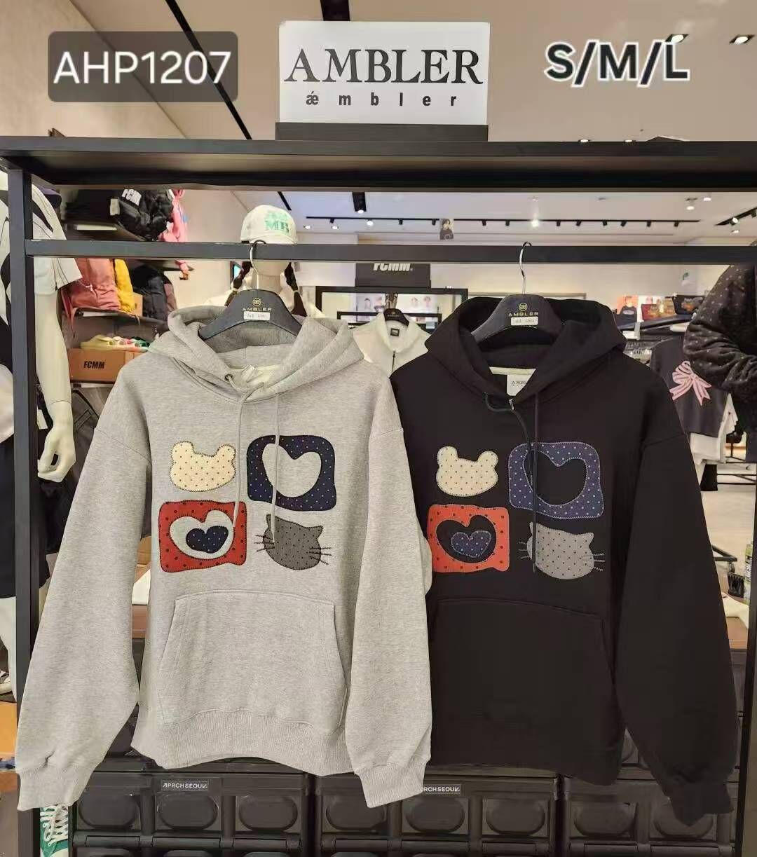 韓國代購 AMBLER 熊心貓心加絨連帽衛衣AHP1207