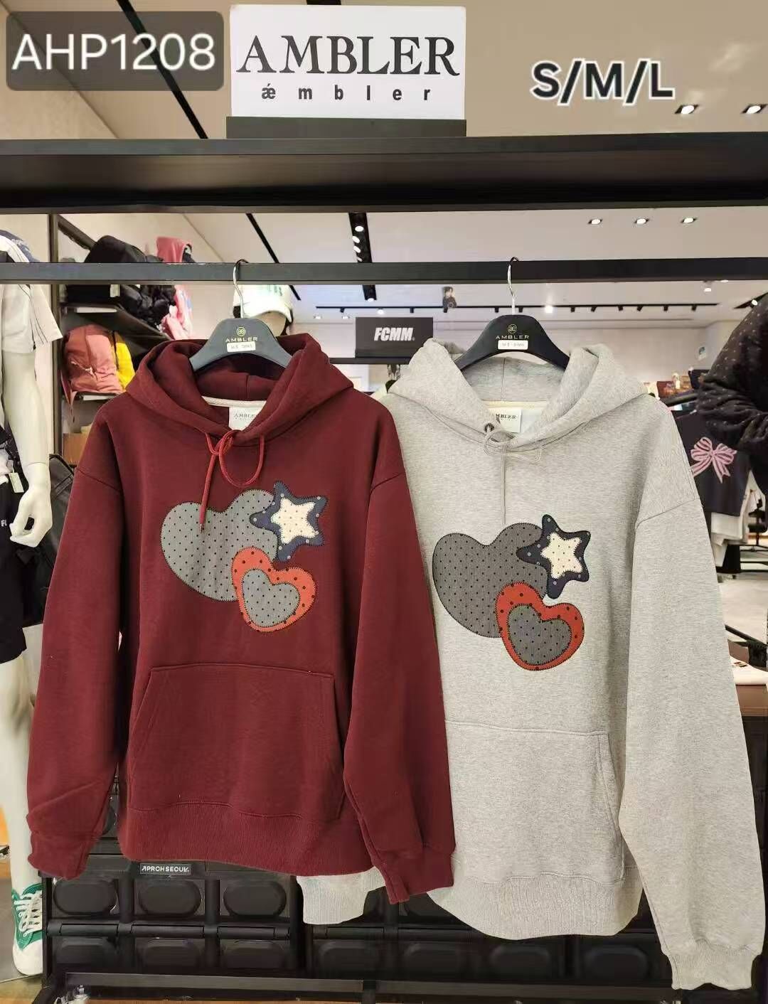 韓國代購 AMBLER 心心星星加絨連帽衛衣AHP1208