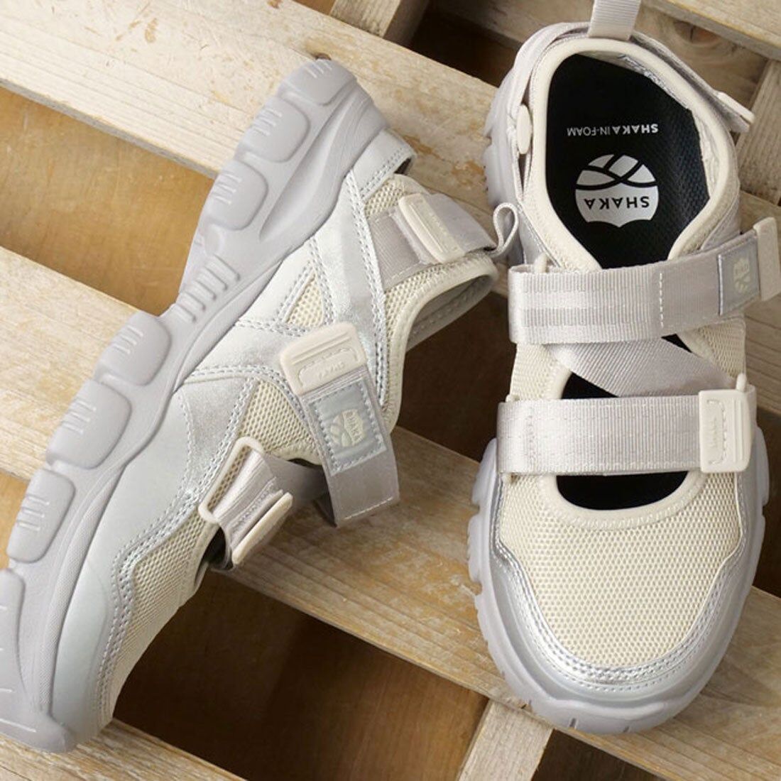 SHAKA SK-217 涼鞋 銀 米白銀 增高 SLIVER/LINEN