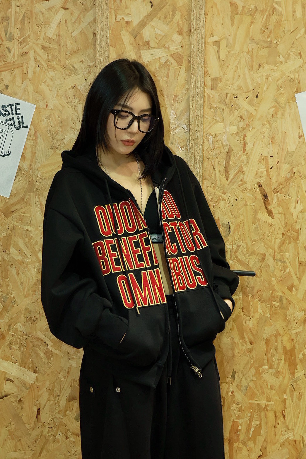 英文 貼布 抽繩 連帽 #棉外套