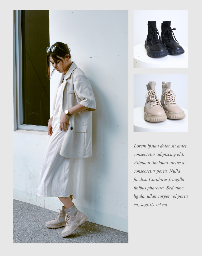 Sanly Joy 克洛伊厚底真皮短靴奶茶杏色穿搭照,展現溫柔氣質與秋冬高級感。鞋面為真皮結合彈性襪筒,穿著貼合又舒適。5cm厚底修飾比例,拉長腿型顯高挑。適合日常、通勤與休閒穿搭,輕盈好走又百搭,展現自然不費力的優雅風格。