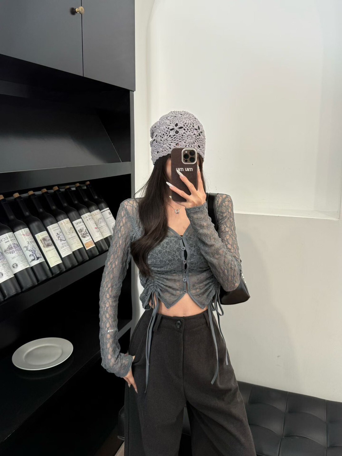 復古蕾絲透膚 綁帶罩衫