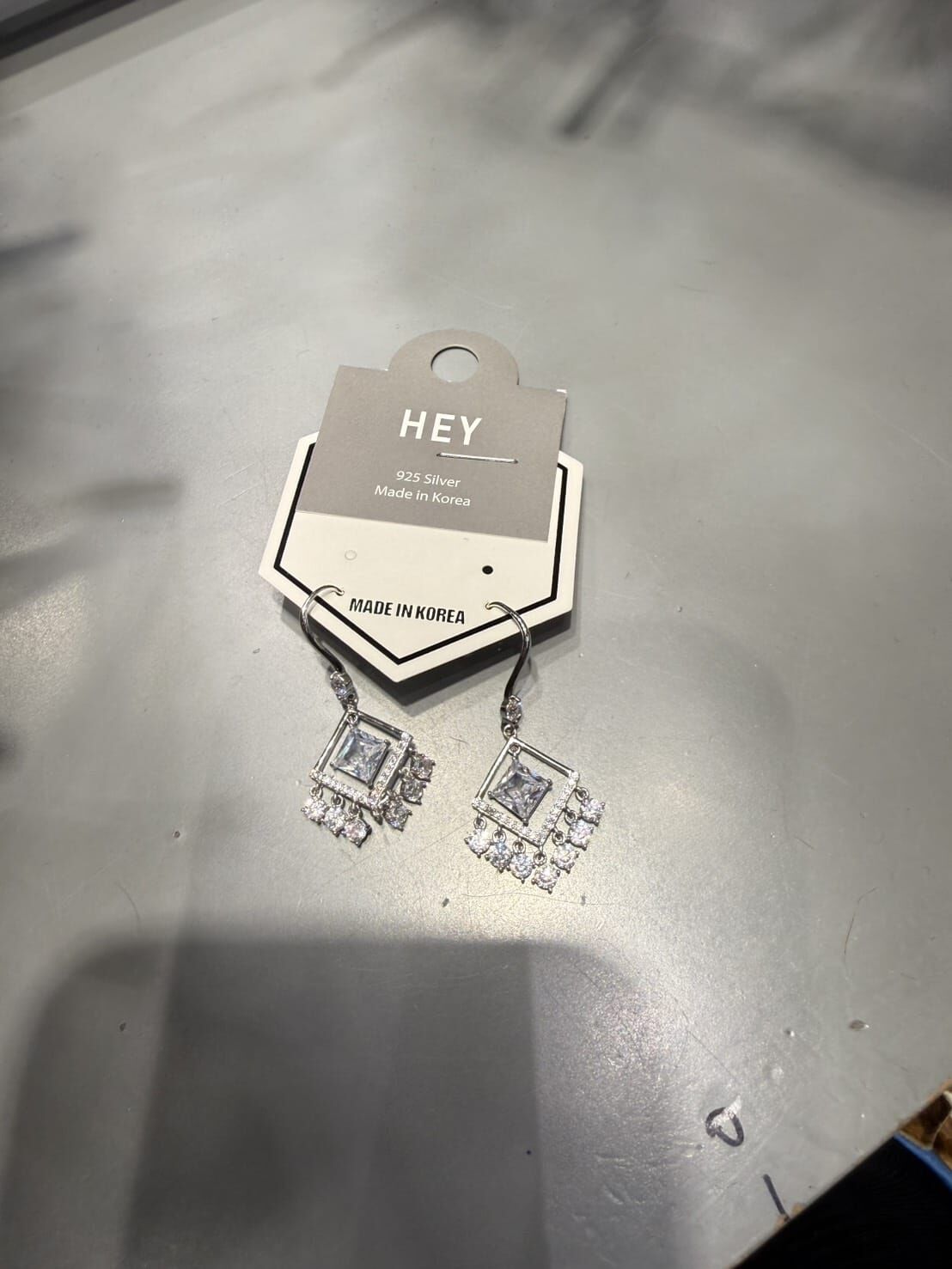 HM5150 ⚪925 滿鑽方形吊鑽耳環