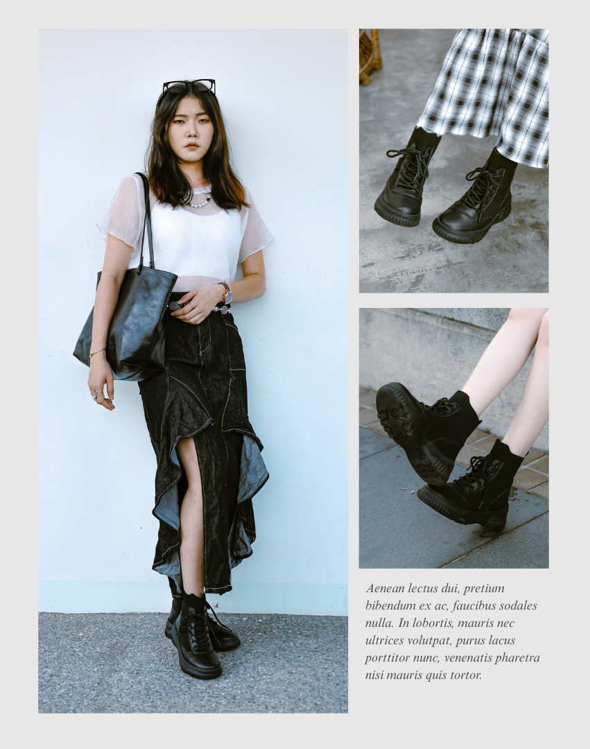 Sanly Joy 克洛伊厚底真皮短靴經典黑穿搭照。鞋面採真皮與彈性襪筒設計,質感細膩又貼合腳型。5cm厚底修飾比例,顯瘦顯高,同時兼顧舒適與穩定。搭配長裙或褲裝皆展現率性與時尚氛圍,適合通勤、街頭、日常多種場合。