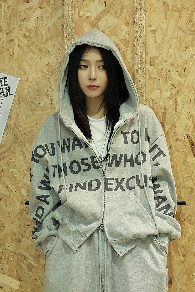 英文標語 雙拉鍊 連帽 #棉外套