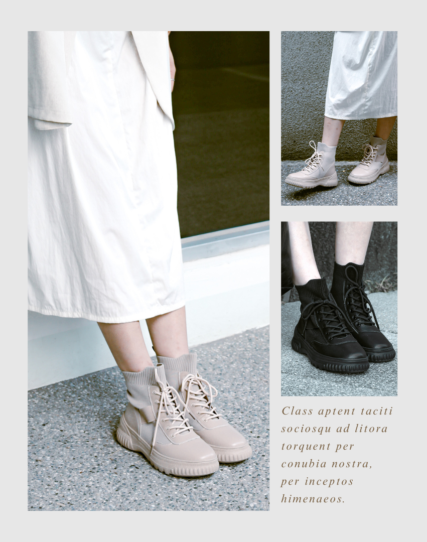 Sanly Joy 克洛伊厚底真皮短靴奶茶杏穿搭照。以柔和奶茶色調打造溫柔氣質風格,鞋面真皮結合彈性襪筒設計,舒適貼合腳型不壓腳背。5cm厚底設計拉長腿部比例,同時兼顧穩定與時尚。整體穿搭展現簡約優雅的都會氣息,適合日常與通勤造型。