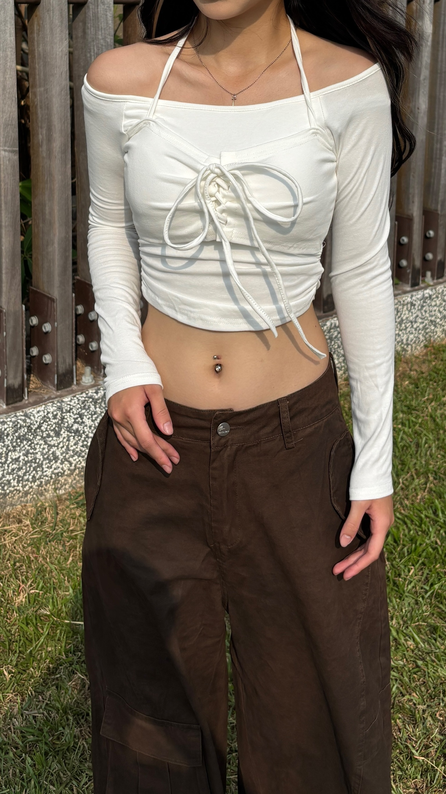 慵懶斜肩繞脖綁結 (4colors)