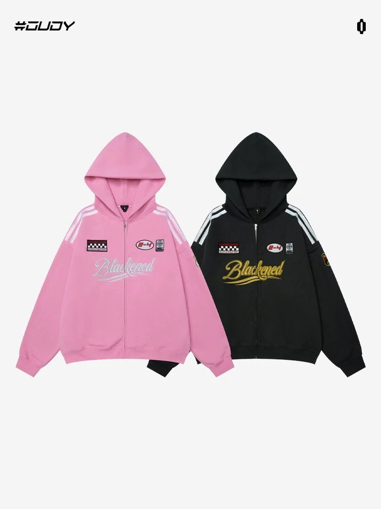 OVDY 美式字體圖標拉鍊外套