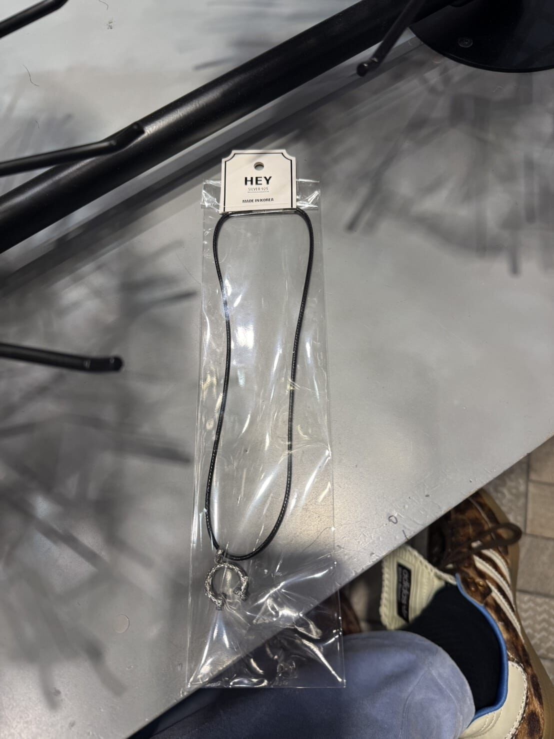 HM5159 ⚪925 菱格圓矛皮繩項鍊