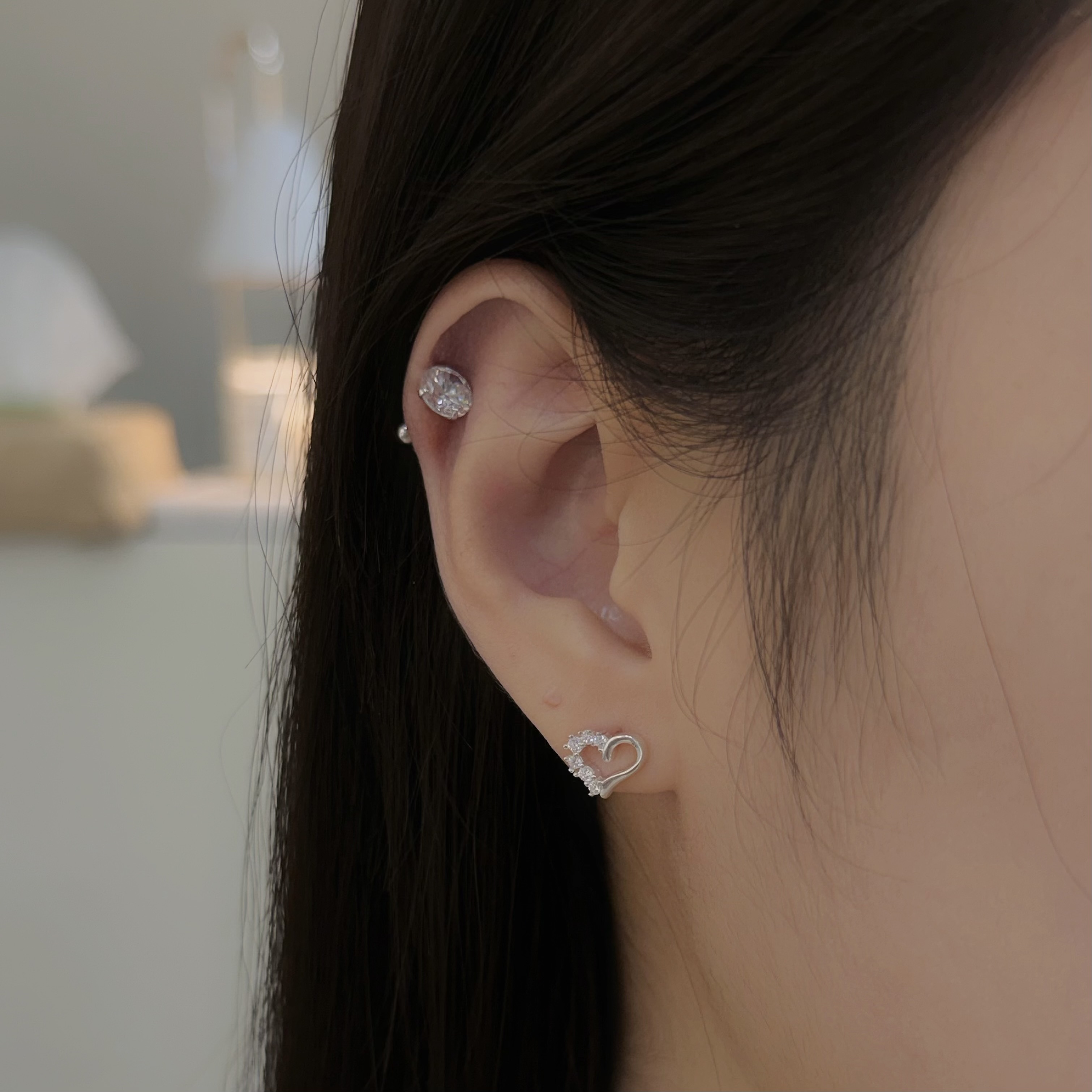 Y266排鑽簍空愛心純銀鎖針