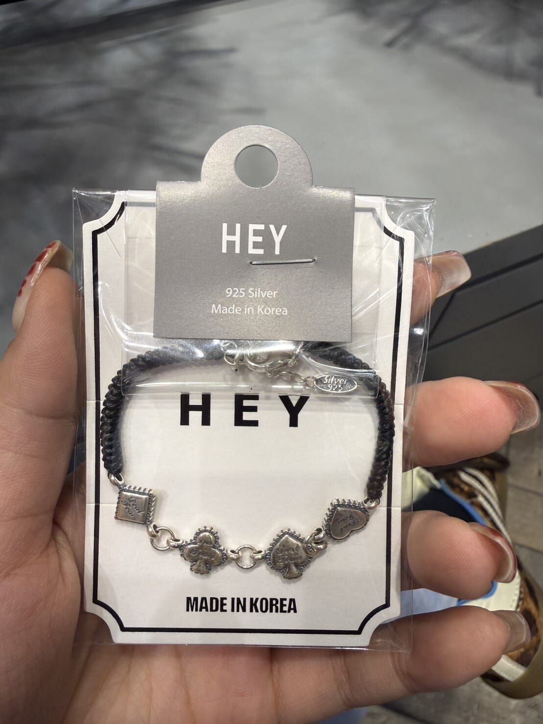 HM5165 ⚪925 撲克圖案拼皮繩手鍊